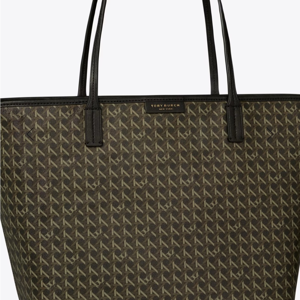 Tory Burch Black and Brown/Gold Ever Ready Patterned Small Tote, NWT